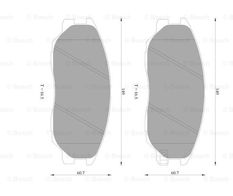 双龙 路帝 2017款 特别版 博世 0986AB2644 前刹车片 长度:149mm;高度:60.7mm;厚度:16.5mm 