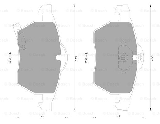 萨博 Saab 9000 1998款 基本型 博世 0986AB3457 前刹车片 长度:155.2/156.3mm;高度:74mm;厚度:19.2mm 