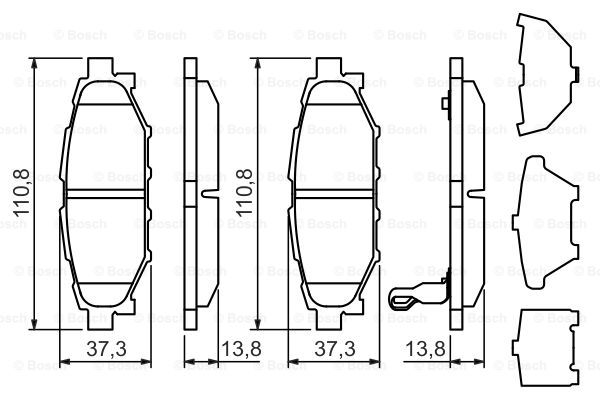 丰田 YARiS L 致炫 2019款 1.5G 手动炫动版 国VI(7NR) 博世 0986494444 后刹车片 长度:110.8mm;高度:37.3mm;厚度:13.8mm 