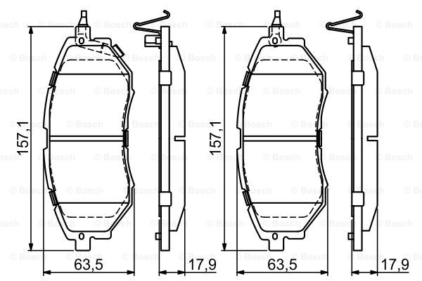 斯巴鲁 BRZ 2022款 2.4L 手动版(FA24D) 博世 0986494679 前刹车片 长度:157mm;高度:63.5mm;厚度:18mm 
