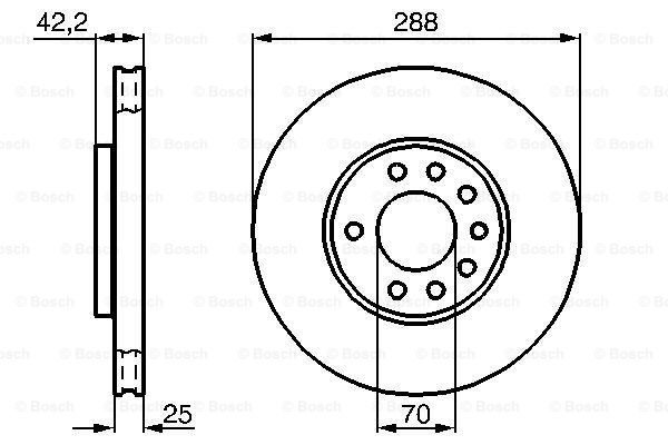 Jeep 牧马人 2010款 3.8L Rubicon 两门版 博世 0986478423 前刹车盘 高度:42.5mm;直径:288mm;厚度:25mm;孔数:5 