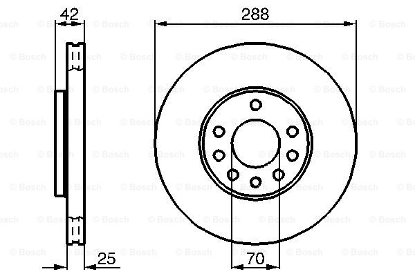 Jeep 牧马人 2010款 3.8L Rubicon 两门版 博世 0986478449 前刹车盘 高度:42.5mm;直径:288mm;厚度:25mm;孔数:5 