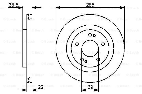 猎豹汽车 Mattu 2020款 1.6T DCT尊贵型(CE16) 博世 0986479470 前刹车盘 样式:5孔;高度:39mm;直径:285mm;厚度:22mm 