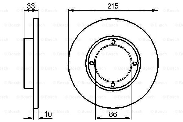 Jeep 牧马人 2010款 3.8L Rubicon 两门版 博世 0986478376 前刹车盘 高度:33mm;直径:215mm;厚度:10mm;孔数:4 