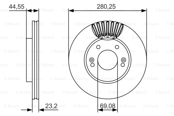 现代 Veloster飞思 2018款 1.6T 基本型 博世 0986479A12 前刹车盘 直径:280mm;厚度:22.8mm;孔数:5 