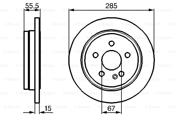 Jeep 牧马人 2010款 3.8L Rubicon 两门版 博世 0986478469 后刹车盘 高度:55.5mm;直径:285mm;厚度:15mm;孔数:5 