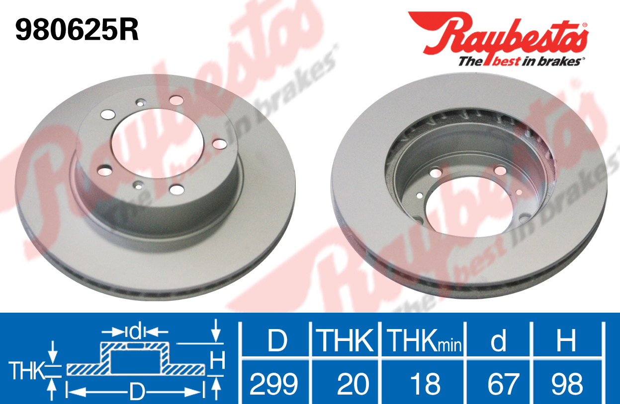 保时捷 Cayman 2013款 2.7L(MA122CV) BPI RAYBESTOS-980625T 后刹车盘 直径:299;节圆直径:130;中心孔直径:98;制动盘厚度:20;最小厚度:18;固定孔数量:5;总高:67 