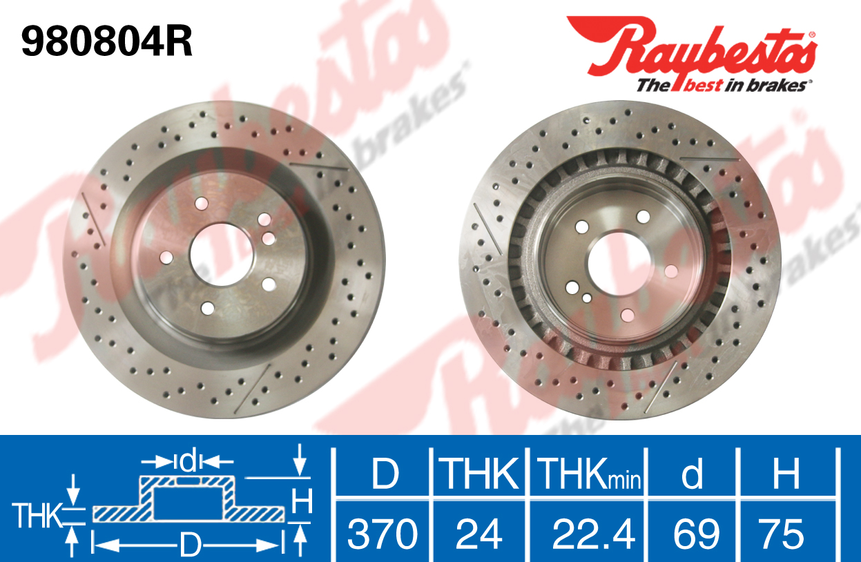 宝马 7系 2011款 750Li xDrive(N63B44A) BPI RAYBESTOS-980804T 后刹车盘 直径:370;节圆直径:120;中心孔直径:75;制动盘厚度:24;最小厚度:22.4;固定孔数量:5;总高:69 