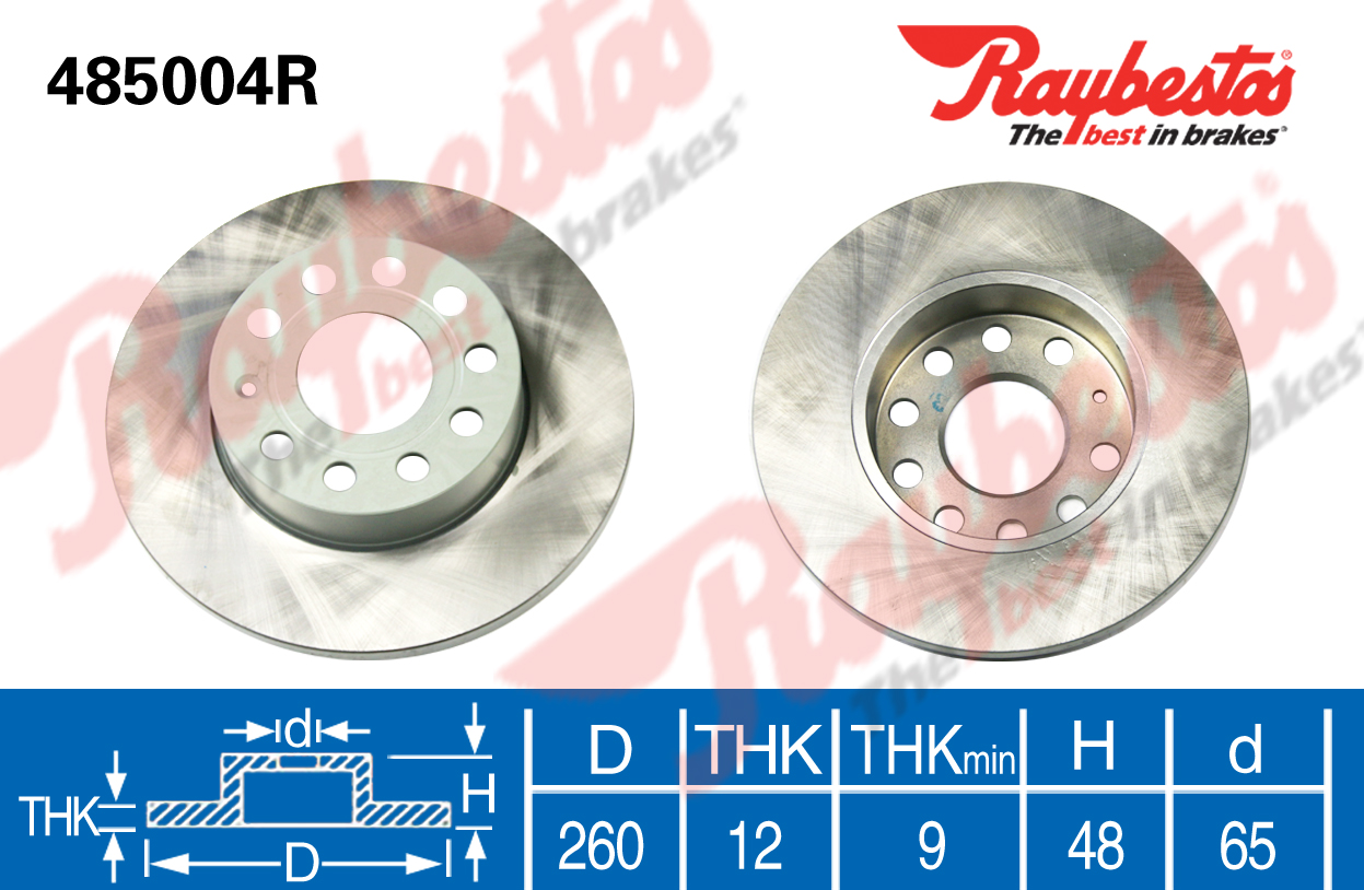 大众 速腾 2009款 1.8TSI 自动冠军版(BYJ) BPI RAYBESTOS-485004T 后刹车盘 直径:260;节圆直径:112;中心孔直径:65;制动盘厚度:12;最小厚度:10;固定孔数量:5;总高:48.6;制动盘类型:实心盘 