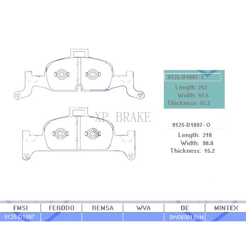 奥迪 A5 2019款 Sportback 45 TFSI 运动型(CYR) 南京雷电 F-1222025 前刹车片 宽度:252;高度:98.8;厚度:15.2 