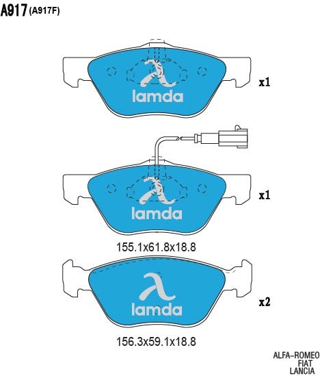 阿尔法·罗密欧 ALFA 156 2004款 2.0 AT(937A1000) lamda A0917W=￥180.00/套-1427 前刹车片 宽度:155.1;高度:59;厚度:19 