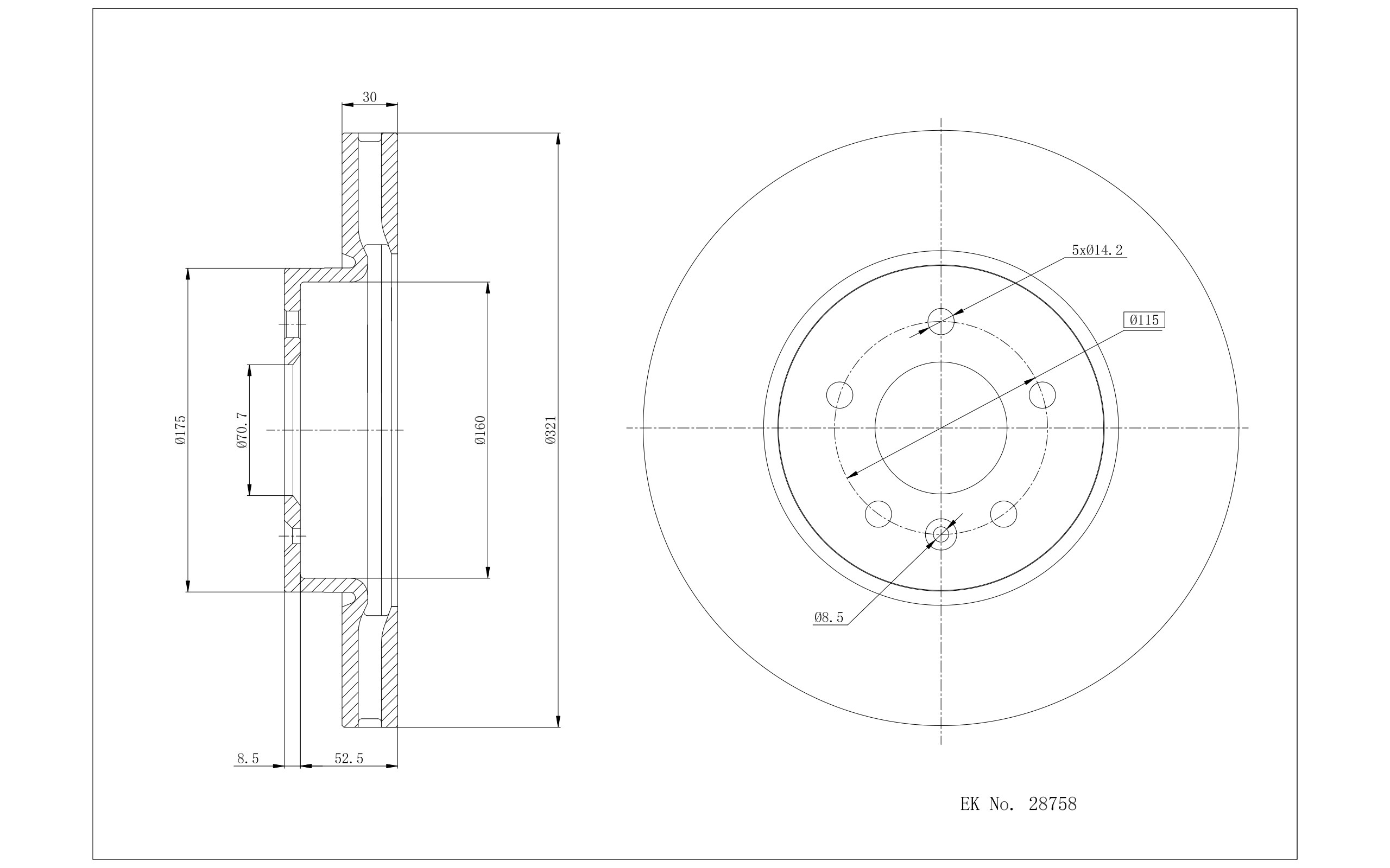 凯迪拉克 ATS(进口) 2018款 ATS-V冠军特别版 博仕熊 XH3479 前刹车盘 直径:321;节圆直径:115;中心孔直径:70.7;制动盘厚度:30;最小厚度:27;总高:61;固定孔数量:5;定位孔数量:1;制动盘类型:通风盘 