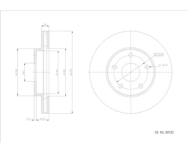 东风风行 风行S500 2016款 1.5L 手动豪华型(三菱4A91S) 博仕熊 XH3868 前刹车盘 直径:276;节圆直径:114.3;中心孔直径:61;制动盘厚度:25;最小厚度:23;总高:50;固定孔数量:5;定位孔数量:0;制动盘类型:通风盘 