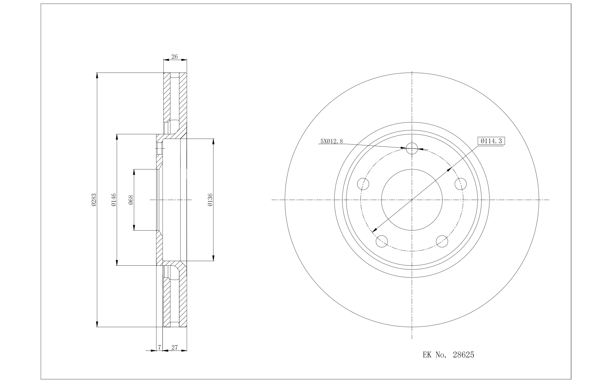东风 帅客 2011款 1.6L 手动实用型7座(TU5JP4) 博仕熊 XH3873 前刹车盘 直径:283;节圆直径:114.3;中心孔直径:68;制动盘厚度:26;最小厚度:24;总高:34;固定孔数量:5;定位孔数量:0;制动盘类型:通风盘 