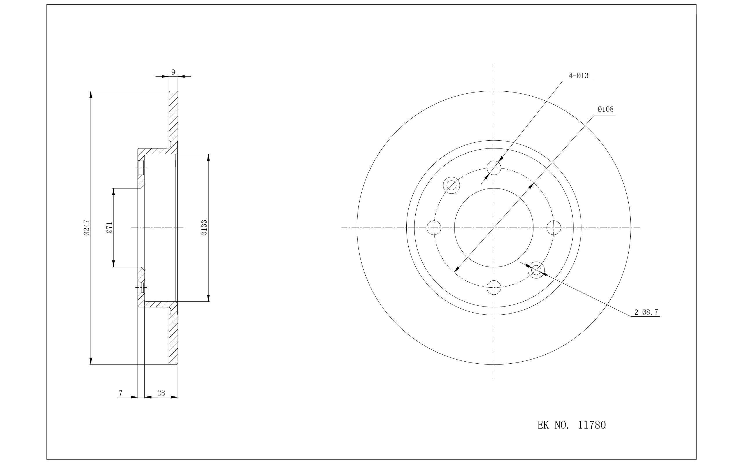 东风风神 东风风神H30 2013款 CROSS 1.6L 手动尊逸型(N6A 10FX3A PSA) 博仕熊 XH3373 后刹车盘 直径:246.7;节圆直径:108;中心孔直径:71.1;制动盘厚度:9;最小厚度:8;固定孔数量:4;定位孔数量:2;总高:35.1;制动盘类型:实心盘 