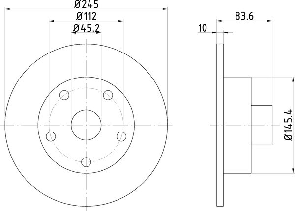 奥迪 A4(进口) 2004款 1.8T AMT quattro(163hp)(BFB) 博仕熊 XH3012 后刹车盘 直径:244.8;节圆直径:112;中心孔直径:45.2;制动盘厚度:9.9;最小厚度:8;固定孔数量:5;定位孔数量:0;总高:83.7;制动盘类型:实心盘 