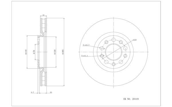 Jeep 指南者 2019款 200TS 自动高性能四驱-互联大屏版(M096) 博仕熊 XH3902 前刹车盘 直径:305;节圆直径:110;中心孔直径:70;制动盘厚度:28;最小厚度:26;总高:39.7;制动盘类型:通风盘 