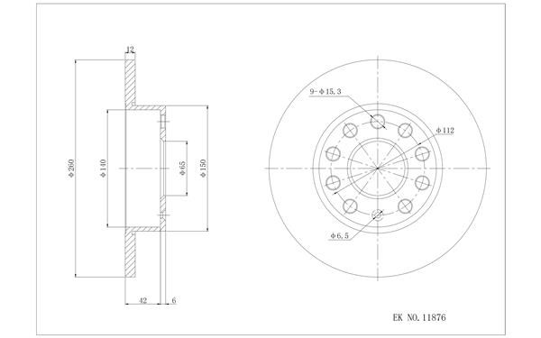 大众 速腾 2012款 1.4TSI 自动豪华型(CFB) 博仕熊 XH3076 后刹车盘 直径:255.9;节圆直径:112;中心孔直径:65;制动盘厚度:12;最小厚度:10;固定孔数量:5;总高:48.2;制动盘类型:实心盘 