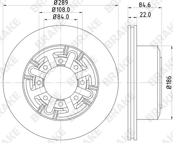 依维柯 宝迪 2017款 3.0T尊享A37客车中顶7座F1CE34818 BRAKE EK12031 后刹车盘 直径:289;节圆直径:108;中心孔直径:84;制动盘厚度:22;最小厚度:19;固定孔数量:8;总高:75;制动盘类型:实心盘 