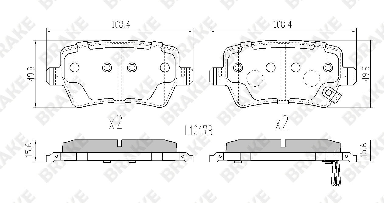 捷途汽车 捷途X70 2020款 1.5T DCT悦行版 5座(SQRE4T15C) BRAKE EK96031 后刹车片 宽度:108.2;高度:49.9;厚度:15 