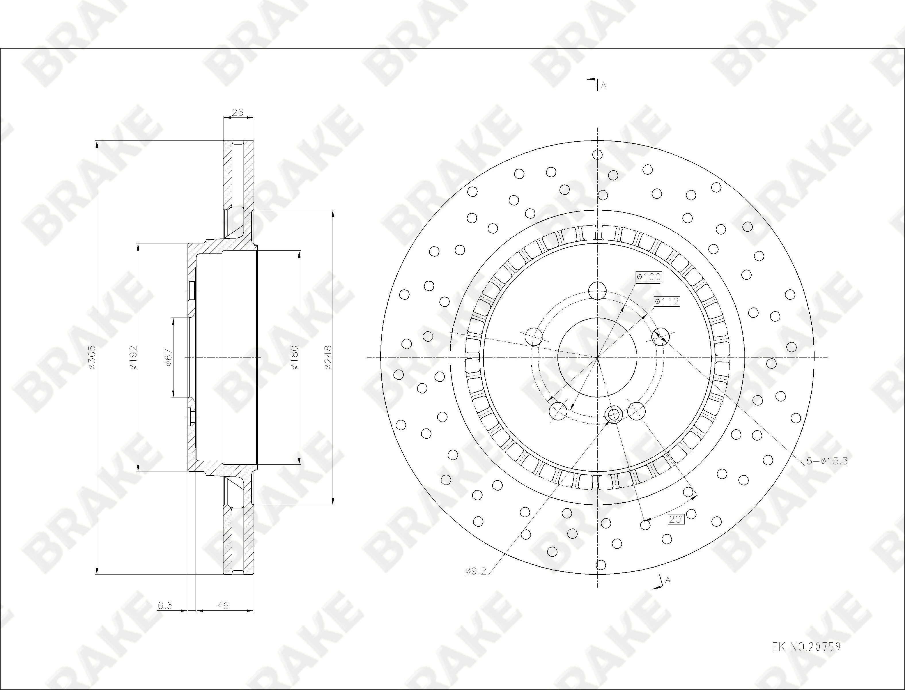 奔驰 S级AMG 2010款 S 63 6.2 手自一体(156984) BRAKE EK20759 后刹车盘 直径:365;节圆直径:112;中心孔直径:67;制动盘厚度:26;最小厚度:23.4;固定孔数量:5;总高:55;制动盘类型:通风盘 
