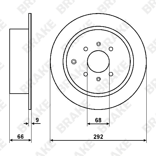 东风风神 东风风神A60 2012款 1.6L 自动豪华型(HR16DE) BRAKE EK12449 后刹车盘 直径:292;节圆直径:108;中心孔直径:68;制动盘厚度:9;最小厚度:8;固定孔数量:4;总高:66;制动盘类型:实心盘 