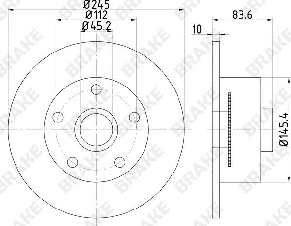 奥迪 A4(进口) 2004款 1.8T AMT quattro(163hp)(BFB) BRAKE EK43273 后刹车盘 直径:245;节圆直径:112;制动盘厚度:10;最小厚度:8;固定孔数量:5;总高:84;制动盘类型:实心盘 