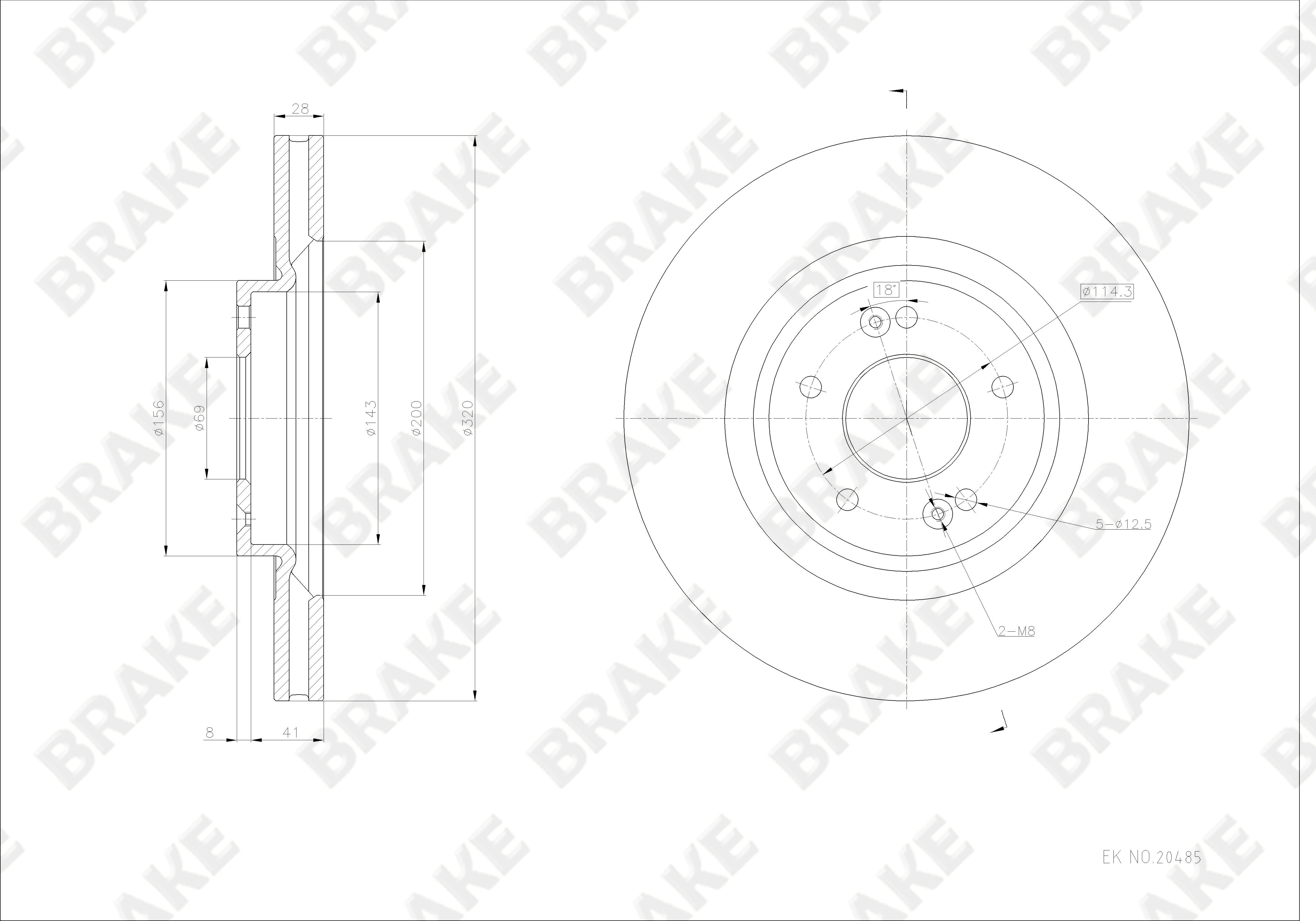 现代 全新胜达(进口) 2013款 3.0L 四驱舒适版 7座 欧IV(G6DG) BRAKE EK20485 前刹车盘 直径:320;节圆直径:114.3;中心孔直径:69;制动盘厚度:28;最小厚度:26.4;总高:49;固定孔数量:5;制动盘类型:通风盘 