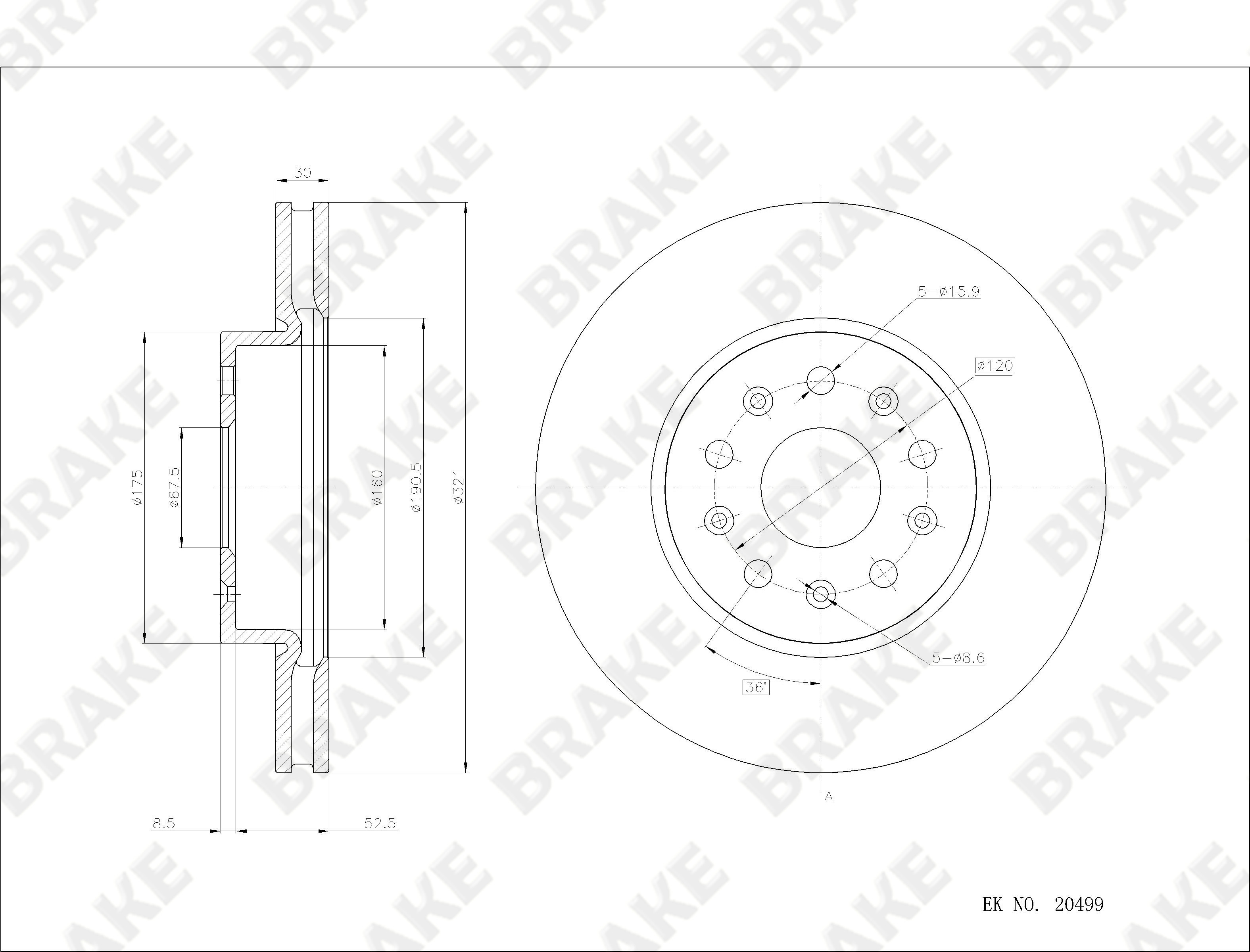 凯迪拉克 CTS(进口) 2014款 28T 精英型(LTG) BRAKE EK20499 前刹车盘 直径:321;节圆直径:120;中心孔直径:67.45;制动盘厚度:30;最小厚度:27;总高:61;固定孔数量:5;制动盘类型:通风盘 