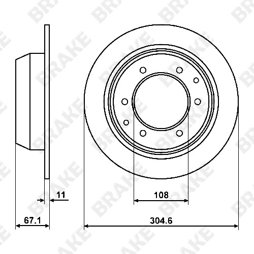 江铃 域虎7 2017款 2.4T经典版柴油四驱超豪华型长轴JX4D24A5L BRAKE EK12573 后刹车盘 直径:305;节圆直径:139.7;中心孔直径:108;制动盘厚度:11;最小厚度:9;固定孔数量:6;总高:66;制动盘类型:实心盘 