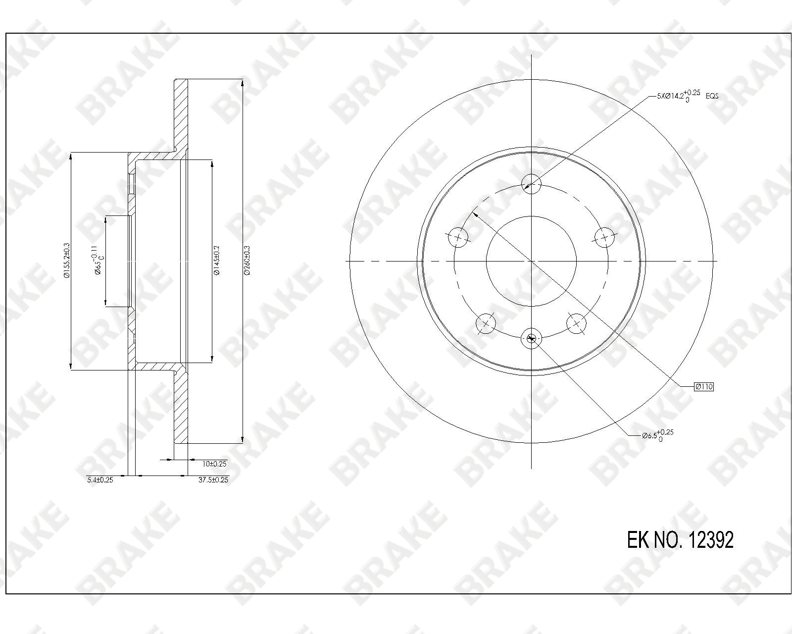 长安 CX30 2011款 三厢 2.0L 自动旗舰版(JL486Q2) BRAKE EK12392 后刹车盘 直径:260;节圆直径:110;中心孔直径:65;制动盘厚度:10;最小厚度:8;固定孔数量:5;总高:43;制动盘类型:实心盘 