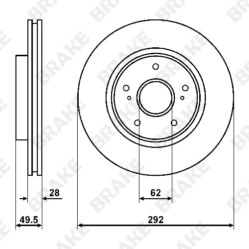 猎豹汽车 猎豹CS10 2016款 2.0T 手动新锐型(4G63S4T) BRAKE EK20775 前刹车盘 直径:292;节圆直径:114.3;中心孔直径:62;制动盘厚度:28;最小厚度:26;总高:50;固定孔数量:5;制动盘类型:通风盘 
