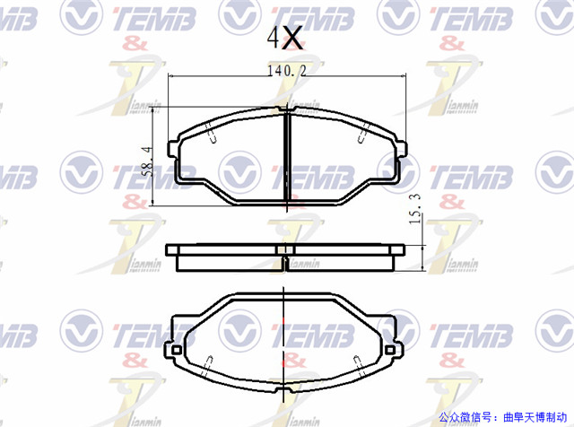 中兴 旗舰A9 2009款 2.0L汽油豪华型(4G21B) TTV SCP253 前刹车片 宽度:140.2;高度:58.1;厚度:15.6 