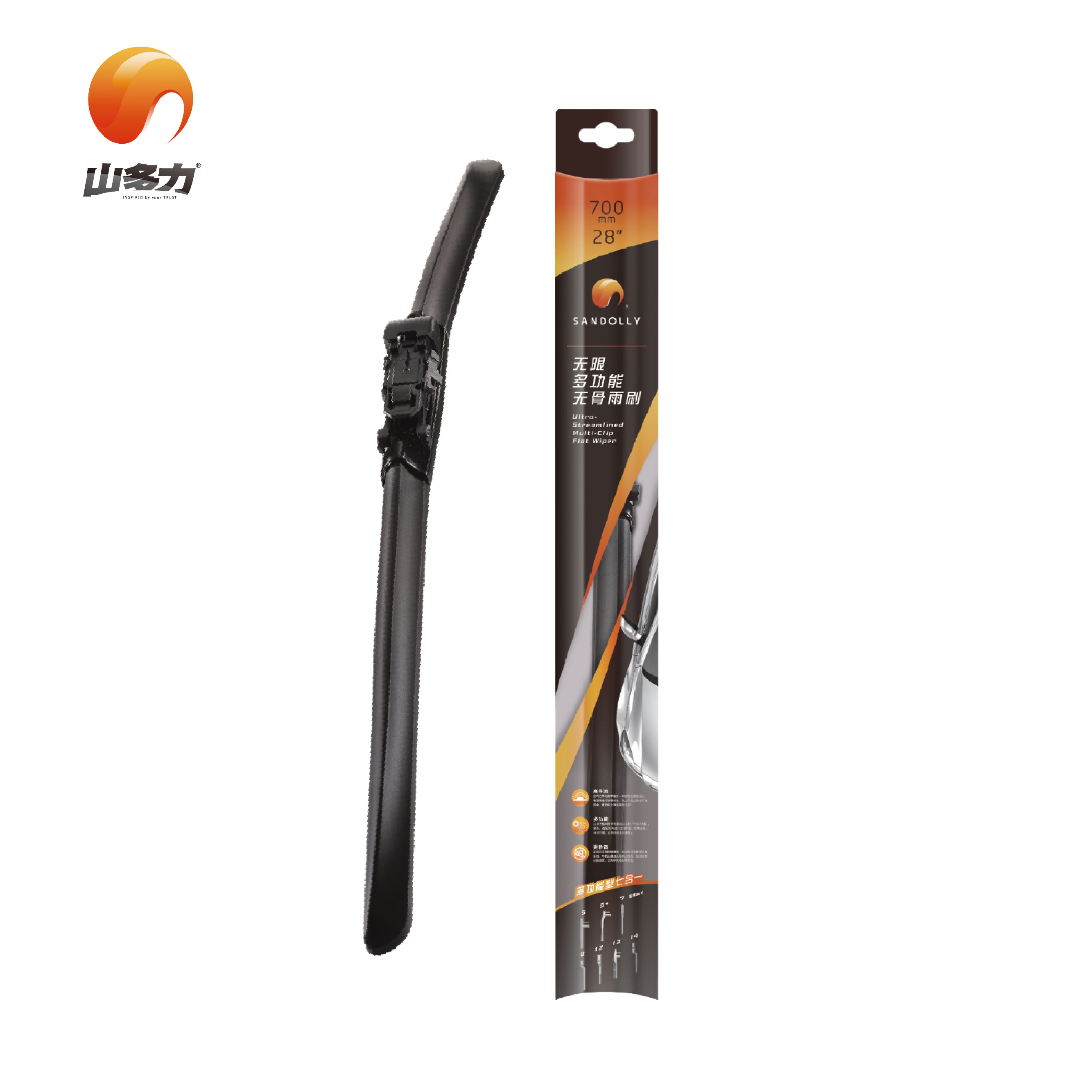 smart smart fortwo新能源 2018款 Electric Drive 10th Anniversary Edition 山多力 F012-7-A-24寸 前雨刮片 雨刮尺寸[mm]:24/600;产品组合:单支;厂商接口:7 