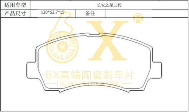 长安凯程 长安星卡 2020款 1.5L基本型单排货柜车DAM15R1 6X YK-30003 前刹车片 宽度:121;高度:53.7;厚度:15 