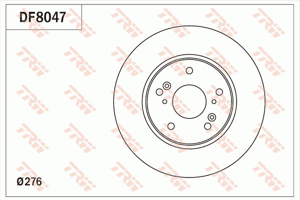 比亚迪 速锐 2014款 1.5L 自动豪华型(BYD473QE) TRW DF8047 前刹车盘 制动盘类型:通风盘;制动盘厚度（毫米）:26;最小厚度（毫米）:24;直径（毫米）:276;孔所在圆周直径（毫米）:114,3;孔的数量1:5;定心直径（毫米）:62;高度（毫米）:47;螺纹尺寸:12.6;EAN编码:3322938174798 
