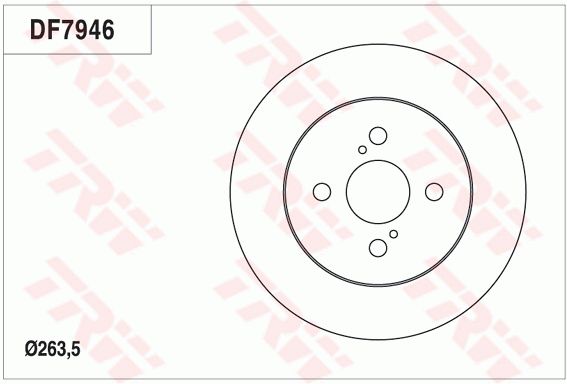 长城 C30 2012款 1.5L CVT豪华型(GW4G15) TRW DF7946 后刹车盘 制动盘类型:实心盘;直径（毫米）:263,5;制动盘厚度（毫米）:9;最小厚度（毫米）:7,5;孔的数量1:4;定心直径（毫米）:55;高度（毫米）:30,5;螺纹尺寸:14.5;孔所在圆周直径（毫米）:100;EAN编码:3322938123741 