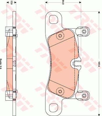 大众 途锐 2015款 3.0TSI R-Line 豪华型(CJT) TRW GDB1876 后刹车片 特定生产商:BREMBO;长度（毫米）:187,4;高度（毫米）:76,0;厚度（毫米）:17,0;磨损报警触点:用于已装配磨损报警指示器的;检测记号:E9 90R - 01120/2796;EAN编码:3322938070847;倒角:有;消音片:4 