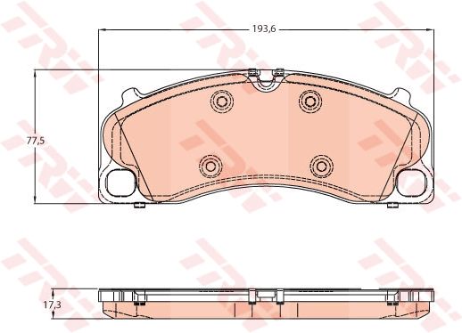保时捷 718 2018款 Cayman GTS 2.5T(DJU) TRW GDB1952 前刹车片 特定生产商:BREMBO;长度（毫米）:193,6;高度（毫米）:77,5;厚度（毫米）:17,3;磨损报警触点:用于已装配磨损报警指示器的;制动设备:不适用于碳陶瓷制动盘;制动设备:仅用于与钢质制动盘连接处;检测记号:E990R-02A0107/3917;EAN编码:3322938162191;倒角:有;消音片:4 