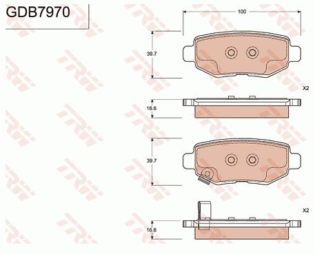 奇瑞 瑞虎8 2018款 1.5TCI 自动旗舰型 7座(SQRE4T15B) TRW GDB7970 后刹车片 长度（毫米）:100;厚度（毫米）:16,6;高度（毫米）:39,7;磨损报警触点:带磨损音频报警 