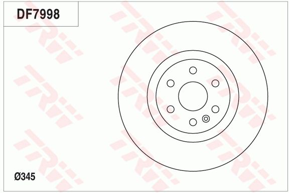 凯迪拉克 SRX 2011款 3.0L 豪华型(LF1) TRW DF7998 前刹车盘 制动盘类型:通风盘;直径（毫米）:345;制动盘厚度（毫米）:30;最小厚度（毫米）:27;孔的数量1:6;定心直径（毫米）:67,4;高度（毫米）:51,1;螺纹尺寸:16.1;孔所在圆周直径（毫米）:120;EAN编码:3322938142209 