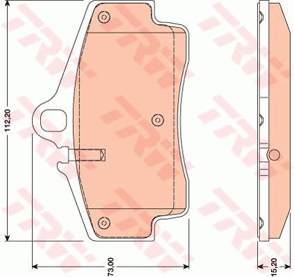 保时捷 Cayman 2006款 Cayman S 3.4L(M97/21) TRW GDB1757 后刹车片 特定生产商:BREMBO;长度（毫米）:112,2;高度（毫米）:73,0;厚度（毫米）:15,2;磨损报警触点:用于已装配磨损报警指示器的;检测记号:E9 90R - 01120/189;EAN编码:3322937806683;倒角:有;消音片:4 