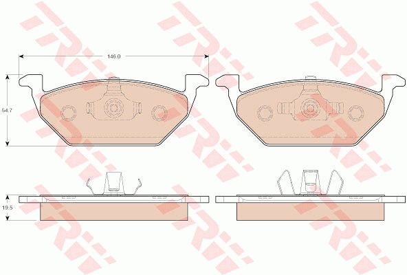 一汽 R9 2018款 1.2T 手动尊贵智悦型(CA4GA12TD) TRW GDB1984 前刹车片 特定生产商:ATE;长度（毫米）:146;高度（毫米）:54,7;厚度（毫米）:19,5;磨损报警触点:不适用于装备了磨损报警指示器的车辆;检测记号:E9 90R - 01107/2852;EAN编码:3322938162481;替换的文章:GDB1357;消音片:4;弹簧:2 + 2 