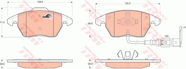 斯柯达 VISION S 2016款 Concept TRW GDB1550 前刹车片 特定生产商:ATE;长度2（毫米）:155,2;高度2（毫米）:66;厚度（毫米）:20,3;磨损报警触点:包括磨损报警触点;【每根车桥]磨损显示器的数量:1;报警接触长度（毫米）:155;检测记号:E9 90R - 01107/751;长度1（毫米）:156,4;高度1 （毫米）:71,4;注意技术数据:;EAN编码:3322937334384;替换的文章:GDB1807;倒角:有;消音片:2 + 2;弹簧:2;磨损传感器:1 