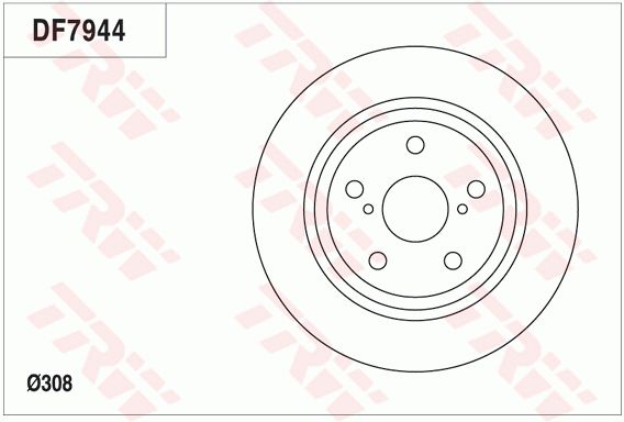 比亚迪 S6 2012款 2.4L 自动尊享型(三菱4G69) TRW DF7944 后刹车盘 制动盘类型:实心盘;直径（毫米）:308;制动盘厚度（毫米）:11;最小厚度（毫米）:9;孔的数量1:5;定心直径（毫米）:62;高度（毫米）:48,8;螺纹尺寸:16.3;孔所在圆周直径（毫米）:120;EAN编码:3322938101367 