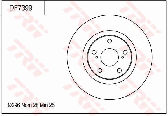吉利汽车 吉利EC8 2011款 2.0L 自动豪华版(4G63S4N) TRW DF7399 前刹车盘 制动盘类型:通风盘;制动盘厚度（毫米）:28;直径（毫米）:296;孔所在圆周直径（毫米）:114,3;孔的数量1:5;最小厚度（毫米）:25;定心直径（毫米）:62;高度（毫米）:49,2;螺纹尺寸:14.4;替换的文章:DF7669 