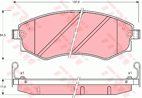 现代 伊兰特 2007款 1.8L 手动豪华型(G4GB) TRW GDB3169 前刹车片 特定生产商:AKEBONO;磨损报警触点:带磨损音频报警;检测记号:E1 90R 01024/009;高度（毫米）:54,3;长度（毫米）:137;厚度（毫米）:17;EAN编码:3322937211432;倒角:有;消音片:2 + 2;弹簧:2 