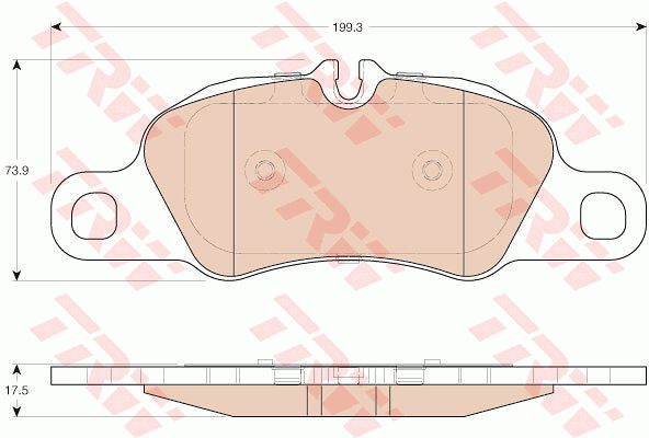 保时捷 718 2018款 Cayman GTS 2.5T(DJU) TRW GDB1990 前刹车片 长度（毫米）:199,3;特定生产商:BREMBO;高度（毫米）:73,9;厚度（毫米）:17,5;磨损报警触点:用于已装配磨损报警指示器的;制动设备:不适用于碳陶瓷制动盘;制动设备:仅用于与钢质制动盘连接处;检测记号:E9 90R - 01107/3040;EAN编码:3322938162535;倒角:有;消音片:4 + 4 (独立的) 