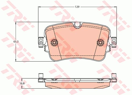 宾利 添越 2022款 4.0T V8 S(DCU) TRW GDB2131 后刹车片 特定生产商:TRW;长度（毫米）:129;高度（毫米）:65,5;厚度（毫米）:16,8;磨损报警触点:用于已装配磨损报警指示器的;制动设备:不适用于碳陶瓷制动盘;制动设备:仅用于与钢质制动盘连接处;检测记号:E9 90R-02A0120/4421;EAN编码:3322938323677;倒角:有;消音片:4;弹簧:8;螺栓:4 (独立的) 