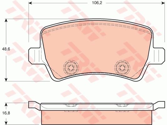 沃尔沃 S60 2017款 2.0T Polestar(B4204T43) TRW GDB1685 后刹车片 特定生产商:TRW;长度（毫米）:106,2;高度（毫米）:48,6;厚度（毫米）:16,8;磨损报警触点:不适用于装备了磨损报警指示器的车辆;填充件/补充信息2:带制动钳螺栓;补充件/补充信息:带附件;检测记号:E9 90R - 01120/2048;注意技术数据:;制动盘类型:实心盘;EAN编码:3322937511778;消音片:4;弹簧:2 (独立的) + 2 (独立的);螺栓:4 (独立的) 